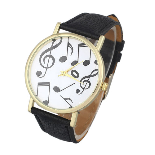 SuperbCasual Musical Notes Women Men Leather Band Analog Quartz Dial Wrist Watch