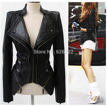 Supper ~ Women Spliced Snake Pattern Shrug Shoulder Pads Double Lapels Zipper Exposed Asymmetric Faux Leather Biker Jacket Coat