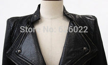 Supper ~ Women Spliced Snake Pattern Shrug Shoulder Pads Double Lapels Zipper Exposed Asymmetric Faux Leather Biker Jacket Coat