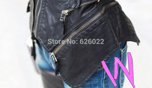 Supper ~ Women Spliced Snake Pattern Shrug Shoulder Pads Double Lapels Zipper Exposed Asymmetric Faux Leather Biker Jacket Coat