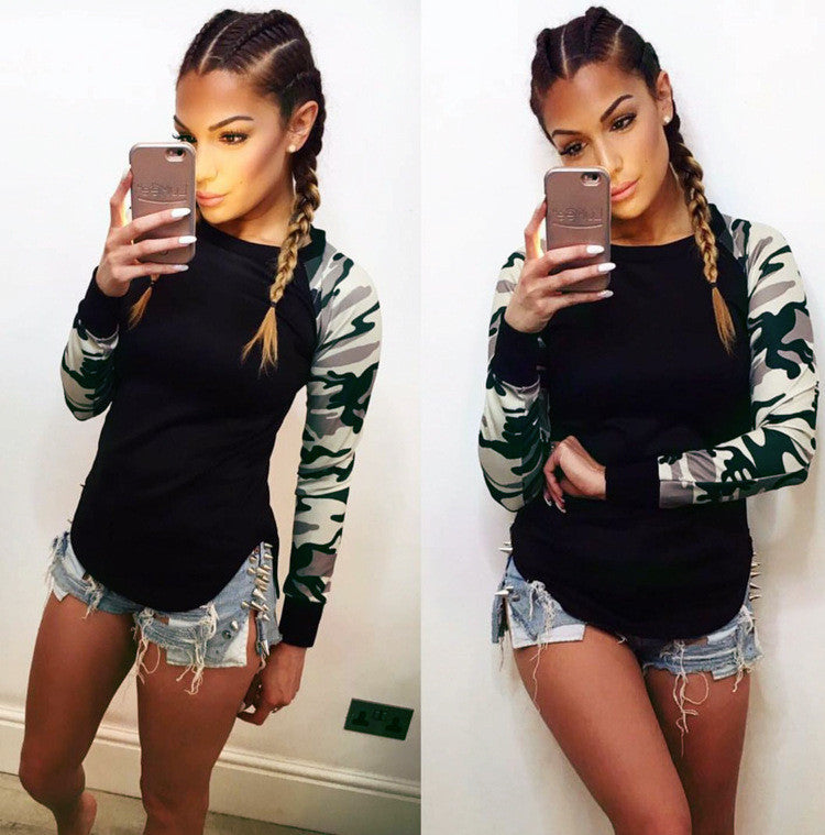 TShirt Feminina Ladies Women's Camouflage Army Long Sleeve Tops T-Shirts Casual Women's Tees LX073