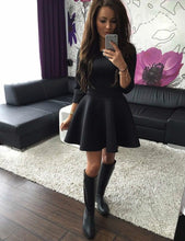 Three Quarter Sleeve Slim Ball Gown Pleated Mini Dress Women's Sexy High Waist Bodycon Mini Skater Dress Vestidos GV250