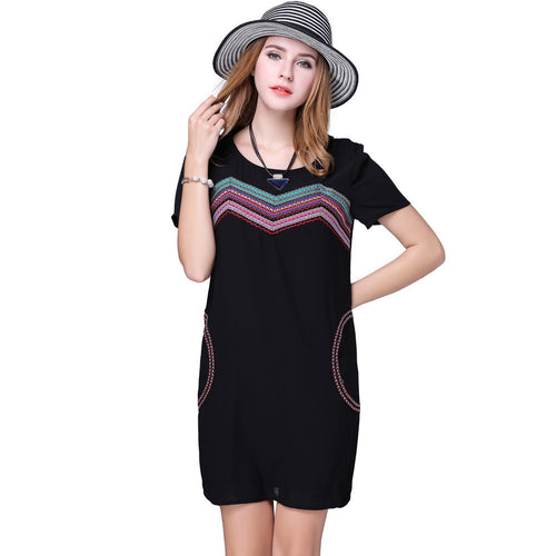 chiffon-women-dress-plus-size-ribbon-elegant-party-dress-short-sleeves-o-neck-loose-straight-offce-dress-vestido BBL