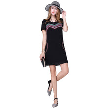 chiffon-women-dress-plus-size-ribbon-elegant-party-dress-short-sleeves-o-neck-loose-straight-offce-dress-vestido BBL