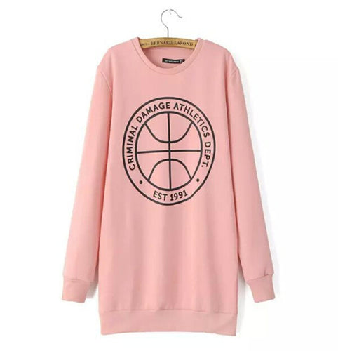 Trendy Ball & Letter Print Pink Long Pullover Sweatshirt Women's O neck Long Sleeve Casual Jumper Hoodies Sweats Tops
