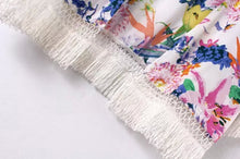 Trendy Contrast Leaf & Flower Print Spliced Tassel hem Cotton Cardigan Kimono Blouse Women's Loose Shirt Blouses Tops