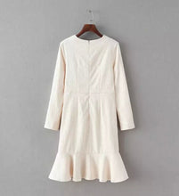 Trendy Dobby flower Ruffles Dress Women Embossing Long sleeve Mid long Fishtail Dresses Slim fit Tops femme 4 colors