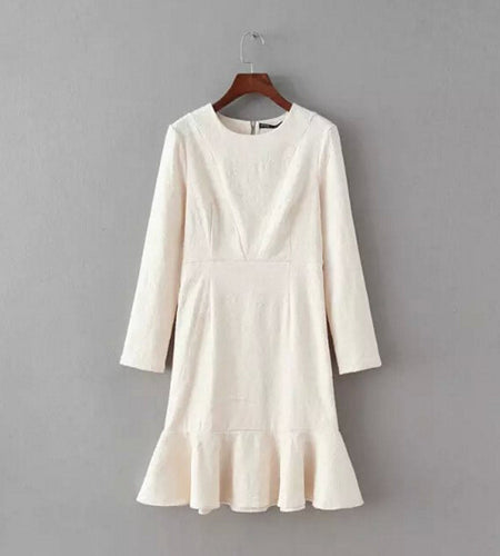 Trendy Dobby flower Ruffles Dress Women Embossing Long sleeve Mid long Fishtail Dresses Slim fit Tops femme 4 colors