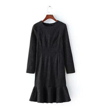 Trendy Dobby flower Ruffles Dress Women Embossing Long sleeve Mid long Fishtail Dresses Slim fit Tops femme 4 colors