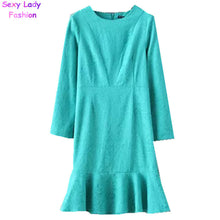 Trendy Dobby flower Ruffles Dress Women Embossing Long sleeve Mid long Fishtail Dresses Slim fit Tops femme 4 colors
