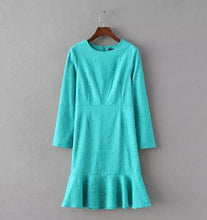 Trendy Dobby flower Ruffles Dress Women Embossing Long sleeve Mid long Fishtail Dresses Slim fit Tops femme 4 colors