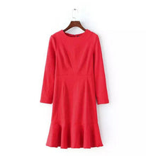 Trendy Dobby flower Ruffles Dress Women Embossing Long sleeve Mid long Fishtail Dresses Slim fit Tops femme 4 colors