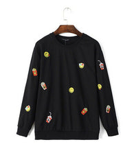 Trendy Embroidery Smile Face & Fries O neck Pullover Sweatshirt Women's Loose Sweatshirt Casual Jumper Hoodies Sweats Tops