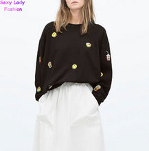 Trendy Embroidery Smile Face & Fries O neck Pullover Sweatshirt Women's Loose Sweatshirt Casual Jumper Hoodies Sweats Tops