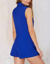 Trendy Notched Collar Pockets Brief Style Sleeveless Suit Blazer Short Jumpsuit Women's Retro Short Rompers Playsuits