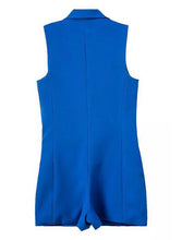Trendy Notched Collar Pockets Brief Style Sleeveless Suit Blazer Short Jumpsuit Women's Retro Short Rompers Playsuits