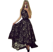 Vestidos Longs Black And White Sexy Women Sleeveless Prom Ball Party Long Maxi Long Lace Dress Q0081