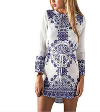 Vestidos Women Casual Floral Print Long Sleeve O-neck Women Dress Beach Outfits Mini Dress J3141