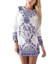 Vestidos Women Casual Floral Print Long Sleeve O-neck Women Dress Beach Outfits Mini Dress J3141