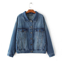 Vintage Back letter Flamingo Bird Embroidery Denim Jacket Women Blue Pockets Buttons Loose Coat Femme Jean Outerwear