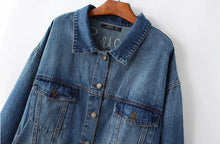 Vintage Back letter Flamingo Bird Embroidery Denim Jacket Women Blue Pockets Buttons Loose Coat Femme Jean Outerwear