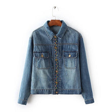 Vintage Blue Pockets Flower Embroidery Denim Jacket Women Buttons Back Bird Embroidery Loose Coat Femme Jean Outerwear