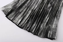 Vintage Bronzing Golden Sliver Midi Pleated Skirt Woman High Waist A line Skater Long Swing Skirts