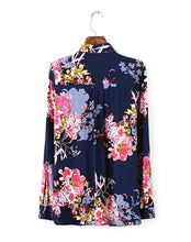 Vintage Contrast Flower Print Shirt Women's Lapel roll-up Long sleeve Slim fit Shirt Blouse Tops