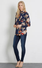 Vintage Contrast Flower Print Shirt Women's Lapel roll-up Long sleeve Slim fit Shirt Blouse Tops