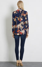 Vintage Contrast Flower Print Shirt Women's Lapel roll-up Long sleeve Slim fit Shirt Blouse Tops