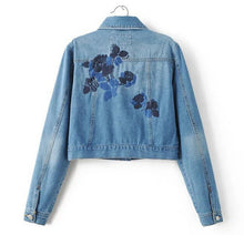 Vintage Embroidery Rose Flower Embroidery Denim Jacket Women Single Buttons Bomber Jacket Coat Femme Jean Outerwear