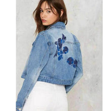 Vintage Embroidery Rose Flower Embroidery Denim Jacket Women Single Buttons Bomber Jacket Coat Femme Jean Outerwear