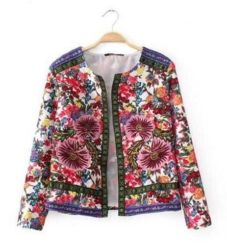 Vintage Ethnic O neck Embroidery Contrast Floral Print Paisley Jacket Women's Long Sleeve Cardigan Coats Suits