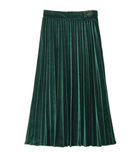 Vintage Hepburn Velvet High Waist Midi Pleated Skirt Woman A line Skater Long Swing Skirts