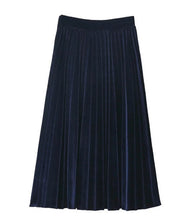 Vintage Hepburn Velvet High Waist Midi Pleated Skirt Woman A line Skater Long Swing Skirts