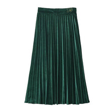 Vintage Hepburn Velvet High Waist Midi Pleated Skirt Woman A line Skater Long Swing Skirts