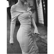 Vintage OFF Shoulder Button bodycon mid-calf Sexy Dress Vestido de festa curto robe jurken Dresses 4 colors