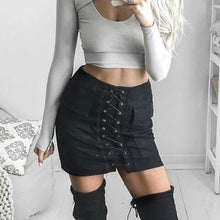 Vintage Pencil Bodycon Skirts Sexy Lace Up Women Mini Skirt Suede Empire Solid Pockets Club Wear M0676