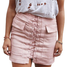 Vintage Pencil Bodycon Skirts Sexy Lace Up Women Mini Skirt Suede Empire Solid Pockets Club Wear M0676
