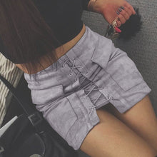 Vintage Pencil Bodycon Skirts Sexy Lace Up Women Mini Skirt Suede Empire Solid Pockets Club Wear M0676