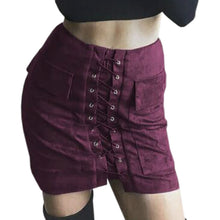 Vintage Pencil Bodycon Skirts Sexy Lace Up Women Mini Skirt Suede Empire Solid Pockets Club Wear M0676
