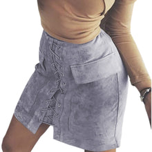Vintage Pencil Bodycon Skirts Sexy Lace Up Women Mini Skirt Suede Empire Solid Pockets Club Wear M0676