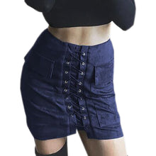 Vintage Pencil Bodycon Skirts Sexy Lace Up Women Mini Skirt Suede Empire Solid Pockets Club Wear M0676