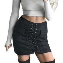 Vintage Pencil Bodycon Skirts Sexy Lace Up Women Mini Skirt Suede Empire Solid Pockets Club Wear M0676