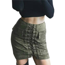 Vintage Pencil Bodycon Skirts Sexy Lace Up Women Mini Skirt Suede Empire Solid Pockets Club Wear M0676