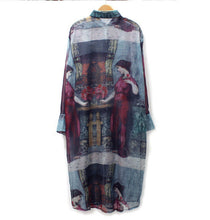 Vintage Street Painting Chiffon Shirt Graffiti Ancient Egypt Print 3/4 Sleeve Long Sunscreen Dress Blouse Tops loose