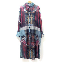 Vintage Street Painting Chiffon Shirt Graffiti Ancient Egypt Print 3/4 Sleeve Long Sunscreen Dress Blouse Tops loose