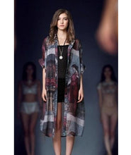 Vintage Street Painting Chiffon Shirt Graffiti Ancient Egypt Print 3/4 Sleeve Long Sunscreen Dress Blouse Tops loose