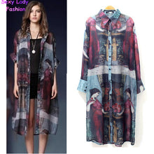 Vintage Street Painting Chiffon Shirt Graffiti Ancient Egypt Print 3/4 Sleeve Long Sunscreen Dress Blouse Tops loose
