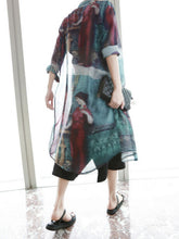 Vintage Street Painting Chiffon Shirt Graffiti Ancient Egypt Print 3/4 Sleeve Long Sunscreen Dress Blouse Tops loose